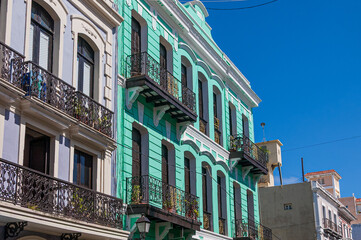 Fototapeta premium Colorful Architecture with windows and balconies in Old San Juan Puerto Rico