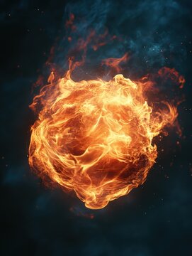 Fiery Orb of Intense Energy Floating in the Dark Depths Abstract Concept with Dynamic Flames and Smoke