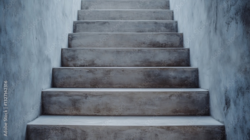 Poster Perspectives of ascending concrete stairs in a minimalistic environment inviting exploration and discovery in modern architecture : Generative AI