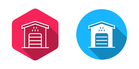 Filled and outline Garage for taxi car icon isolated with long shadow background. Vector