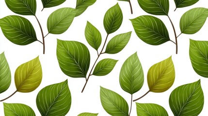 Seamless pattern of lush green leaves showcasing nature?s elegance and creating a serene floral experience