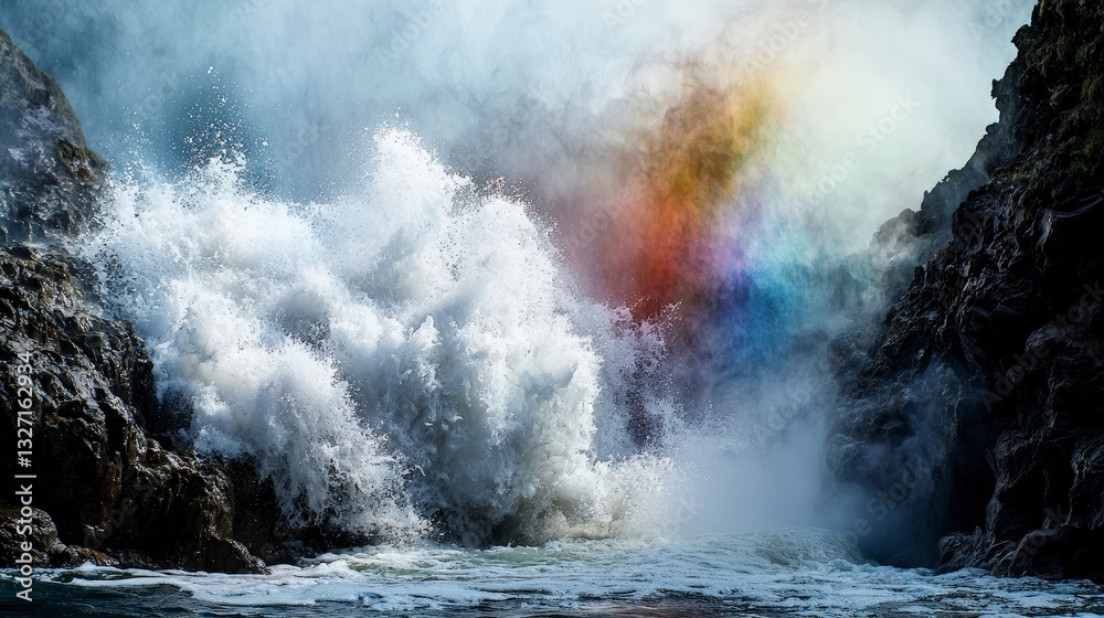Aufkleber dynamic ocean waves creating colorful splash coastal area nature photography vibrant environment aer