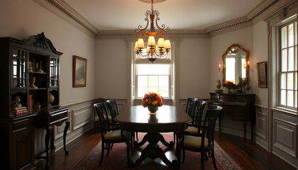 Victorian Dining Room Interior, studio lighting. White tone