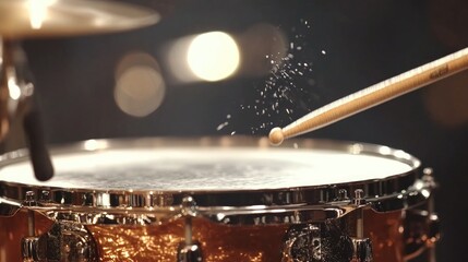 Naklejka premium A close-up shot of a drum with a pair of drumsticks