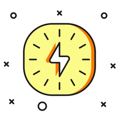 Filled outline Lightning bolt icon isolated on white background. Flash sign. Charge flash icon. Thunder bolt. Lighting strike. Flat filled outline style with shadow. Vector