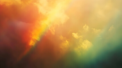 Fototapeta premium Dramatic Clouds with Rainbow Light Show During Golden Hour Glow