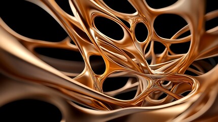Abstract Gold 3D Render: Molten Metal Structure on Black Background AI Generated