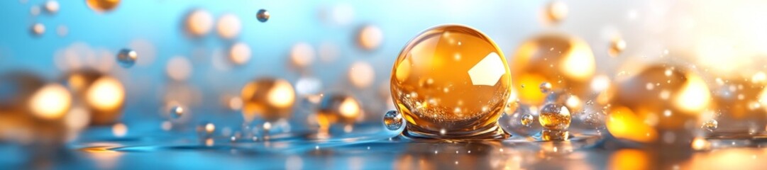 Glowing Water Droplets with Bokeh Effect in Soft Lighting. Generative AI