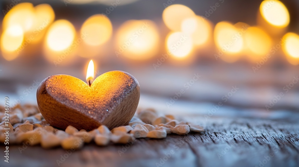 Fototapete a burning candle in a heartshaped design surrounded by stones creating a warm and serene ambiance : 