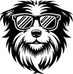 cool dog, smiling dog, sunglasses, chilled, friendly, happy, relaxed, vacation, peace, vector, image, graphic, t-shirt, print, logo, reflection