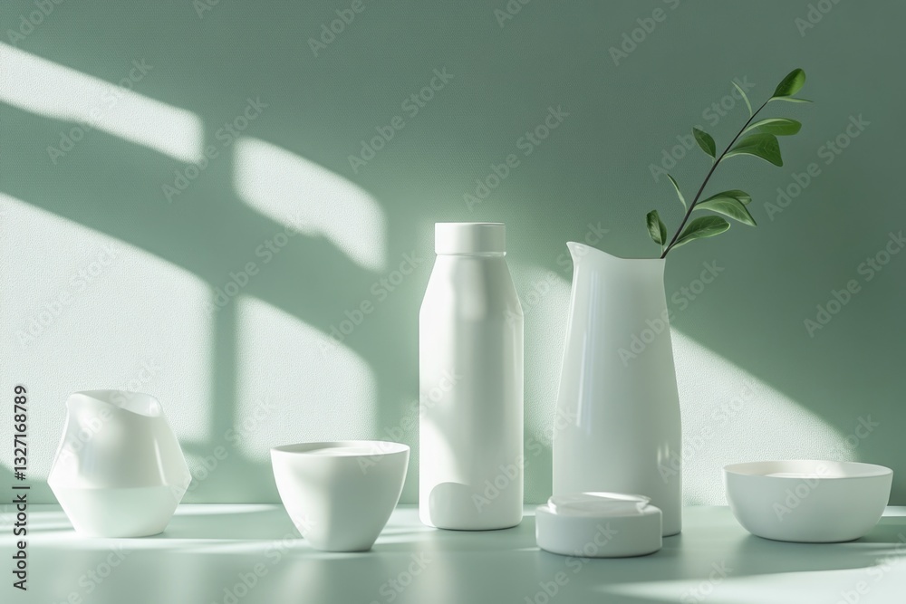 Poster a collection of white vases sits atop a table, waiting to be arranged or displayed