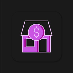 Filled outline Shopping building or market store icon isolated on black background. Shop construction. Flat filled outline style with shadow. Vector