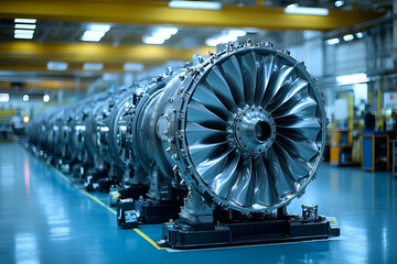 High tech jet engine manufacturing plant with advanced machinery and precision