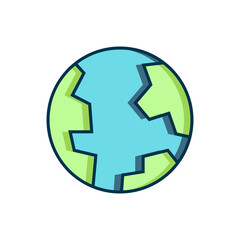 Filled outline Earth globe icon isolated on white background. World or Earth sign. Global internet symbol. Geometric shapes. Flat filled outline style with shadow. Vector