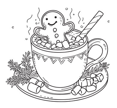 gingerbread man in cup of cocoa clip art preview