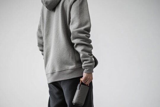 A person holding a camera, dressed in casual clothing, possibly preparing for an adventure or capturing memories