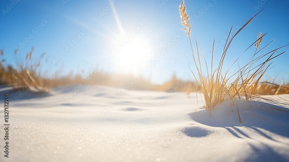 Poster sunlit dune grass swaying in the gentle breeze of a clear blue sky : generative ai