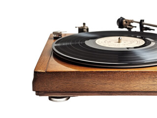 Isolated Vintage Wooden Turntable Close-up