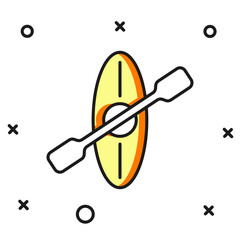 Filled outline Kayak and paddle icon isolated on white background. Kayak and canoe for fishing and tourism. Outdoor activities. Flat filled outline style with shadow. Vector