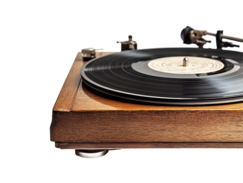 Isolated Vintage Wooden Turntable Close-up