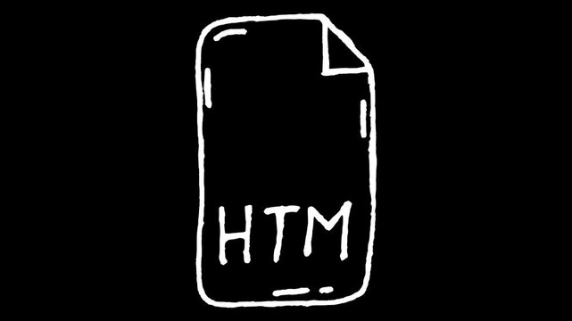 White wiggly hand drawn digital HTM file format icon on alpha