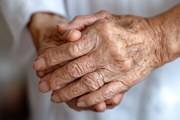 Fototapeta premium Caring Support: Closeup of a Nurse Assisting an Elderly Person with Parkinson's at Home