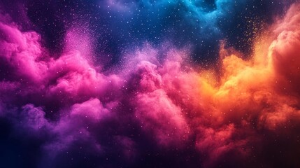 Fototapeta premium A vibrant cosmic abstract design of colorful powder floating in the sky representing the festival of Holi. Generative AI