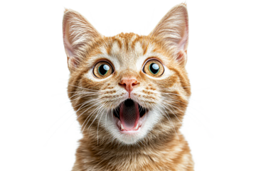 Cute ginger kitten with an open mouth and bright eyes