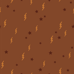 Minimalist seamless pattern with lightning and star. Hand drawn vector pattern in flat style