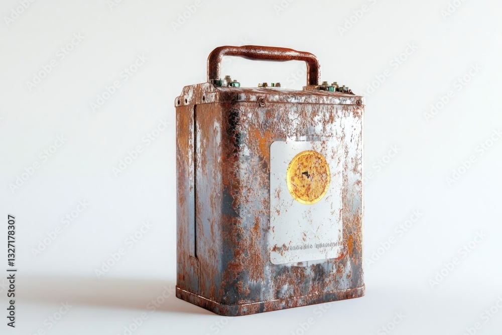 Poster a worn-out suitcase with a vintage-style sticker on it, perfect for use in historical or nostalgic s