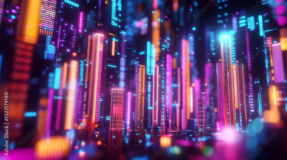 Fototapete a d bar chart in vibrant colors representing financial growth, with glowing data points and a futuri