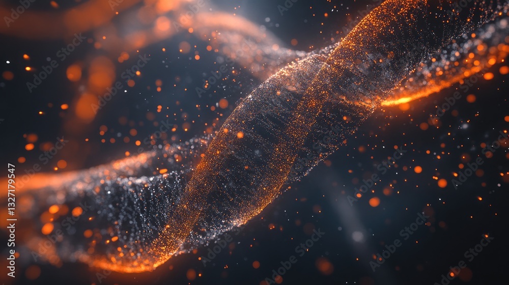 Poster a close-up of a dna double helix with bioinformatics data and digital analytics overlay.