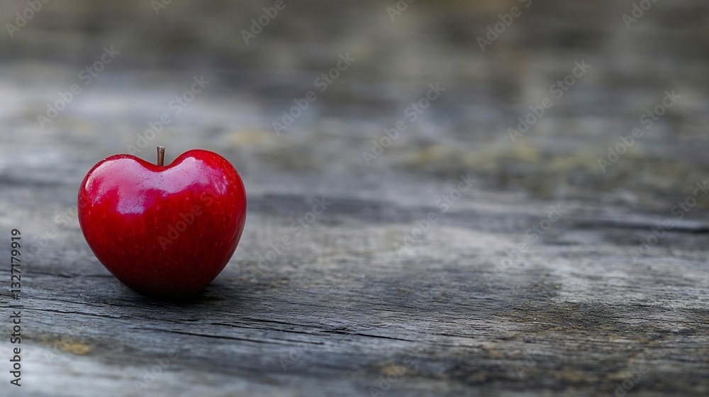 Aufkleber A heart shaped red apple sitting on a rustic wooden surface creating a charming and inviting atmosphere : Generative AI