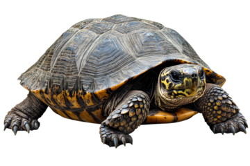 Turtle moving slowly on a clear day in nature