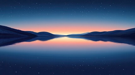 Fototapeta premium Peaceful lake sunrise mountains night sky