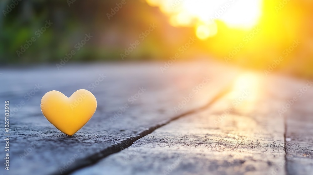 Aufkleber beautiful heart shaped yellow object on rustic wooden surface during golden hour light : generative 
