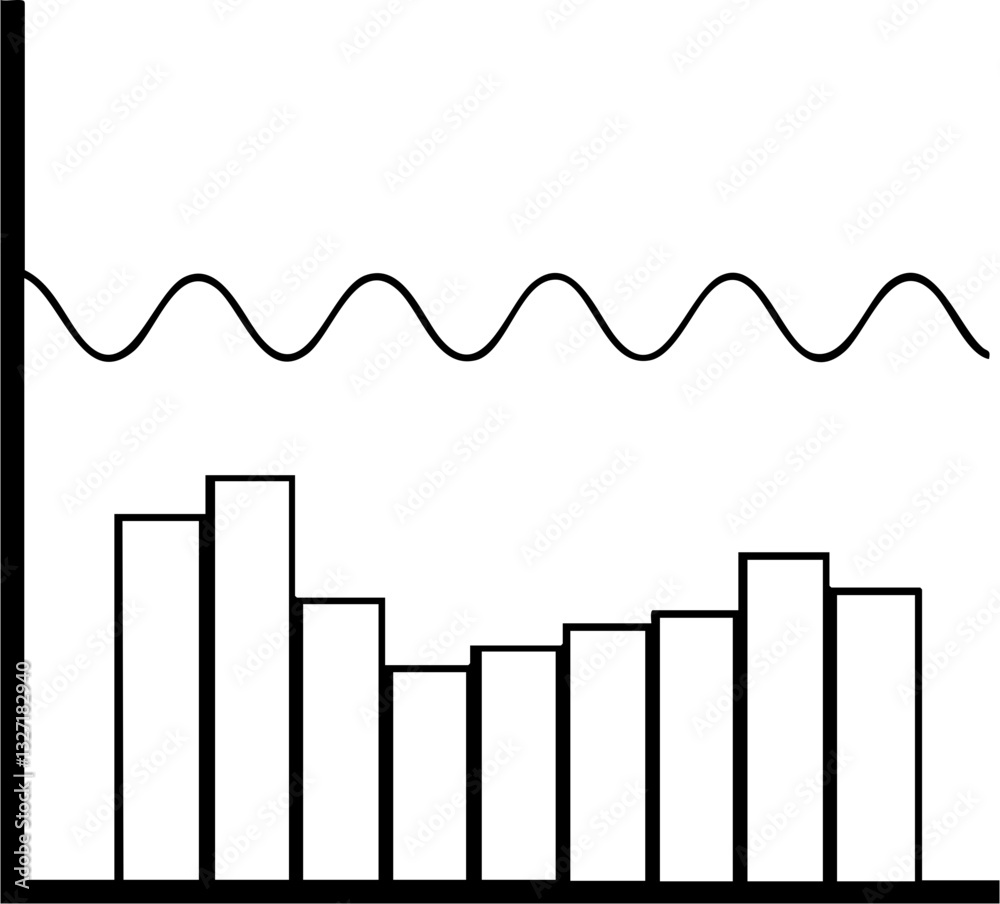 Poster graphical representation of data with bars and a wave line indicating trends.