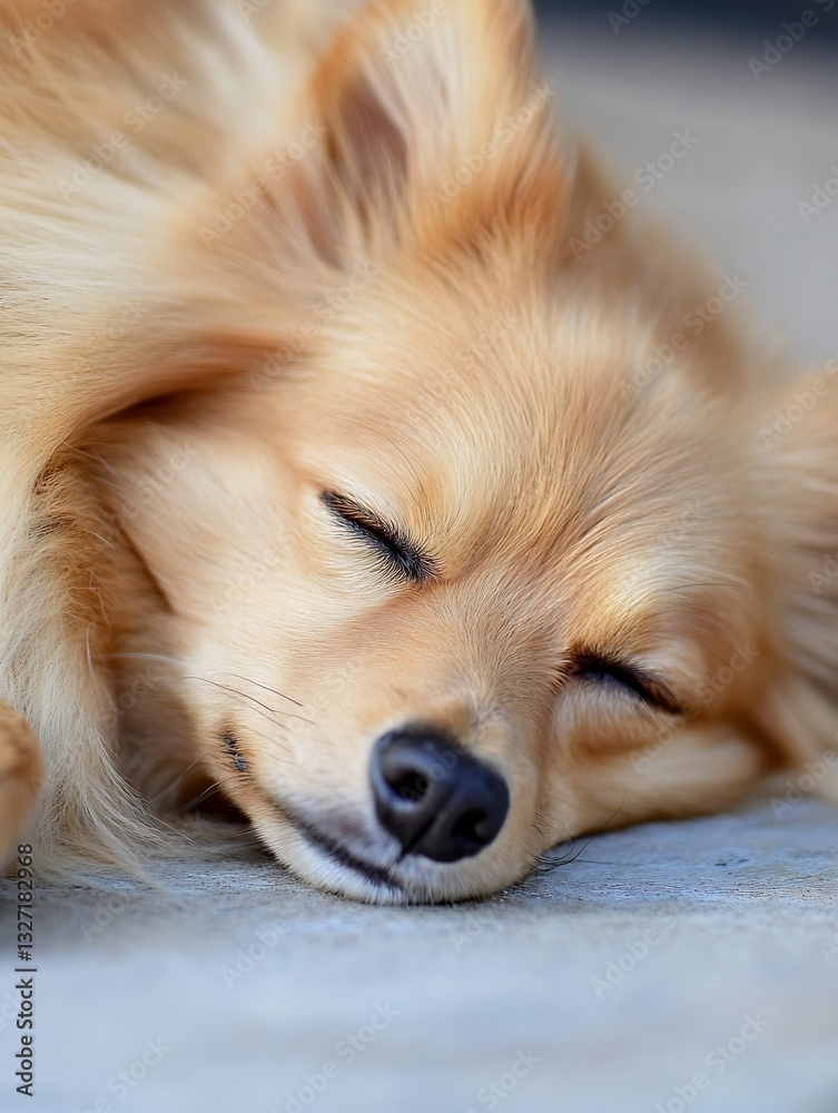 Poster adorable golden fluffy dog peacefully sleeping on a cozy surface with a relaxed expression : generat