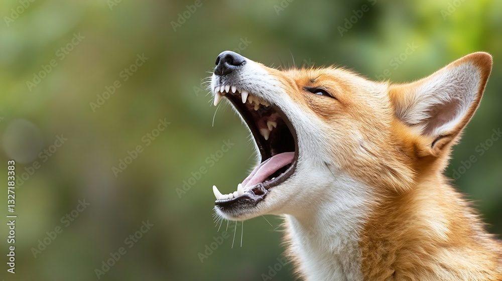 Poster Cunning Fox with Open Mouth Roaring in a Natural Outdoor Setting : Generative AI