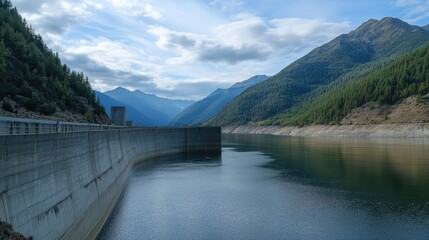 A dam reservoir with controlled water release, supporting conservation and efficient water distribution.