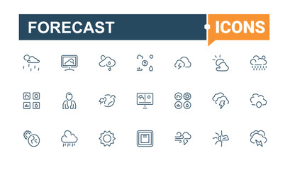 Forecast modern icons. Contains such icons as temperature, cold, clear, snow, snowflake and more. Weather icon set. Pixel perfect. Editable vector icon and illustration.