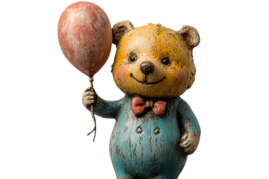 Cute bear holding a balloon stands in cheerful pose
