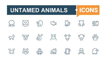 Untamed Animals icons. Related to elephant, nature, fox, mammal, rhino, wild and more. Wildlife Animals linear icon. Editable vector art.