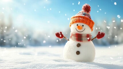 Fototapeta premium Joyful Snowman in Winter Wonderland