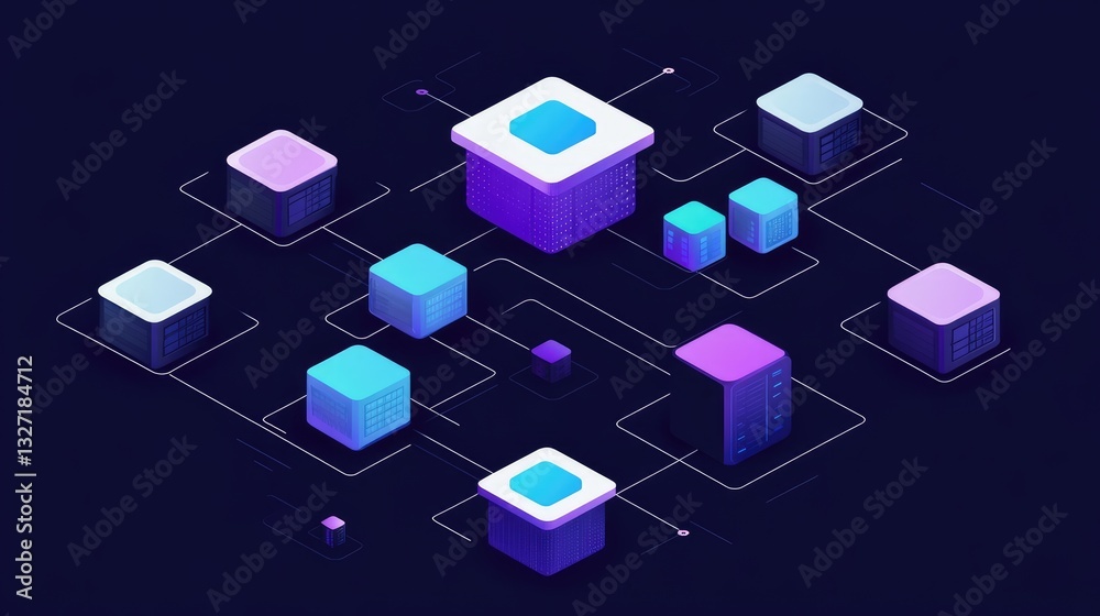 Poster a digital interface of a cloud network with interconnected servers, showcasing the scalability and f