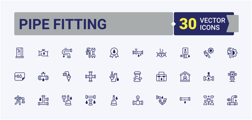 Pipe Fitting icons pack. Containing plumber, pipe, bath, tube, plumbing and more. Plumbing vector icons set. Simple icon designs. Minimalist icon collections.