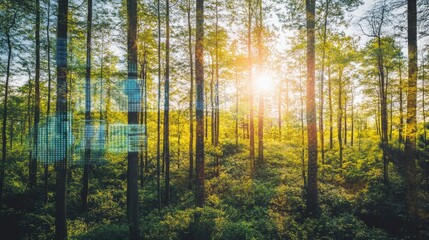 Obraz premium A futuristic concept of biomass energy with holographic data overlays, illustrating efficiency and sustainability.