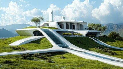 Fototapeta premium A futuristic home with a greywater recycling system for optimized water use.
