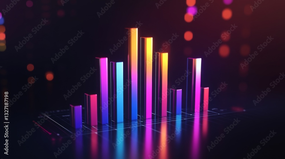 Leinwandbilder a financial dashboard displaying a d bar graph with colorful rising bars, set against a dark backgro