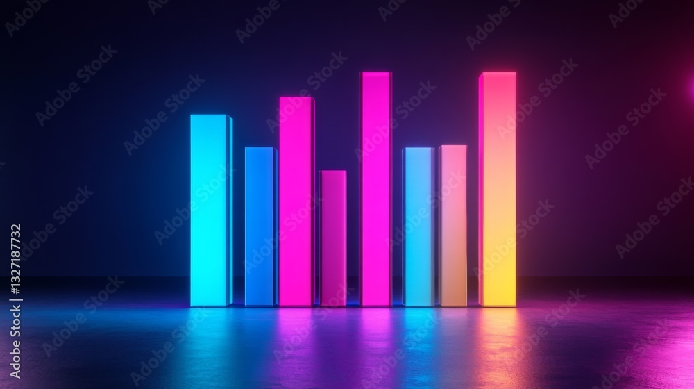 Leinwandbilder a futuristic d bar chart with illuminated bars in various heights, highlighting business growth data